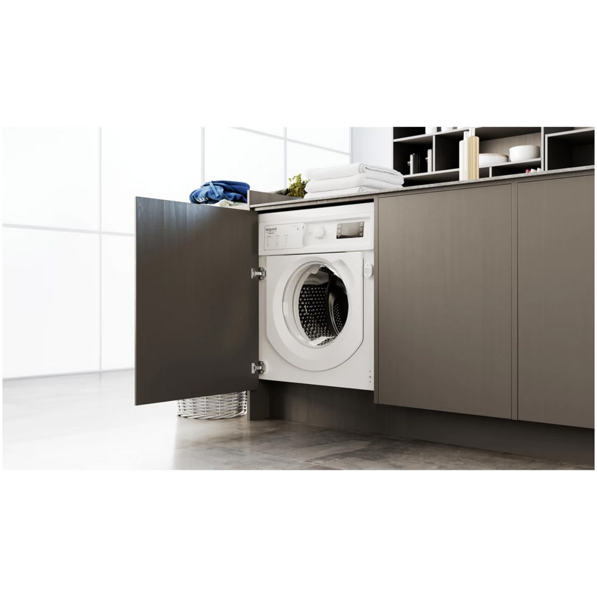 RESIGILAT: Masina de spalat rufe incorporabila Hotpoint BIWMHG81484EU, 8 kg, 1400 rpm, Clasa B, Motor Inverter, Display digital, Alb