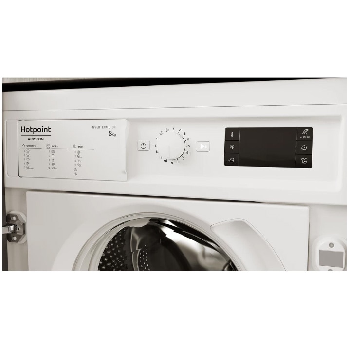 RESIGILAT: Masina de spalat rufe incorporabila Hotpoint BIWMHG81484EU, 8 kg, 1400 rpm, Clasa B, Motor Inverter, Display digital, Alb