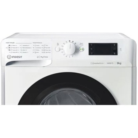 Пералня Indesit New MyTime MTWE91495WKEE, 9 кг, 1400 об/мин, Клас B, Inverter Motor, Fast Cycles, Digital Display, Бял/Черен