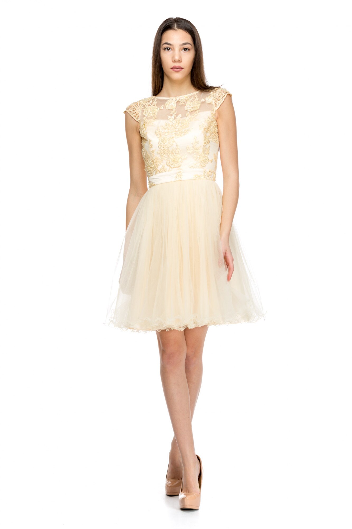 Rochie Esther lucrata exclusiv manual Gloria Betty, Auriu