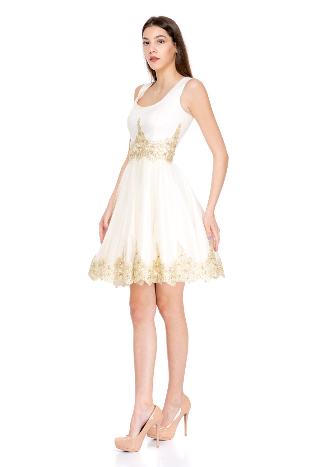 Rochie Alice lucrata exclusiv manual Gloria Betty, Alb, XS