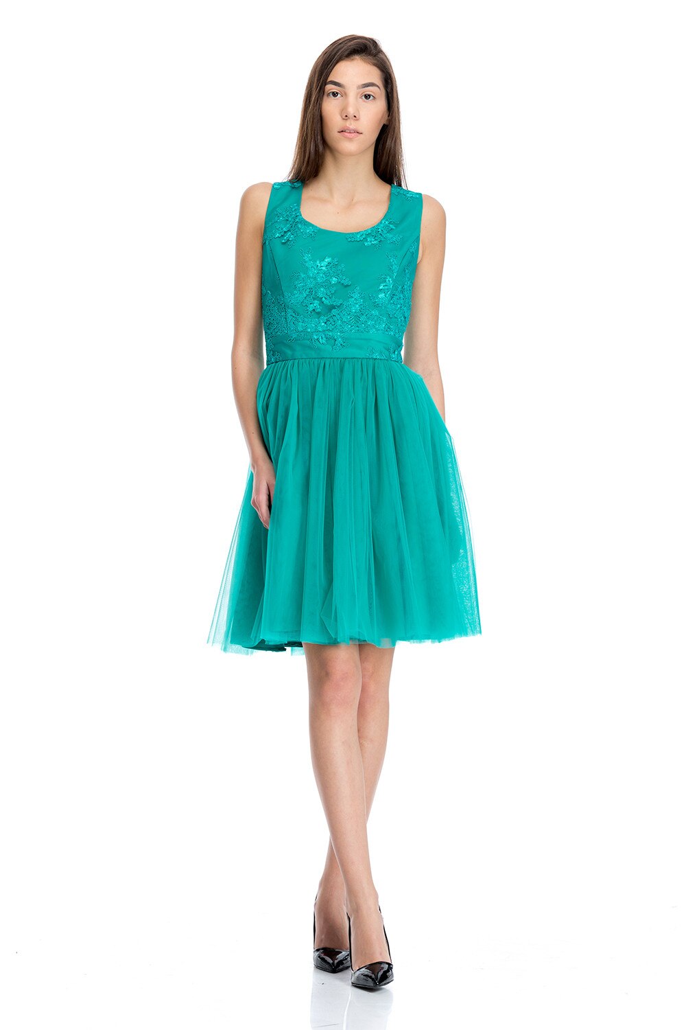 Rochie Danieele lucrata exclusiv manual Gloria Betty, Turcoaz