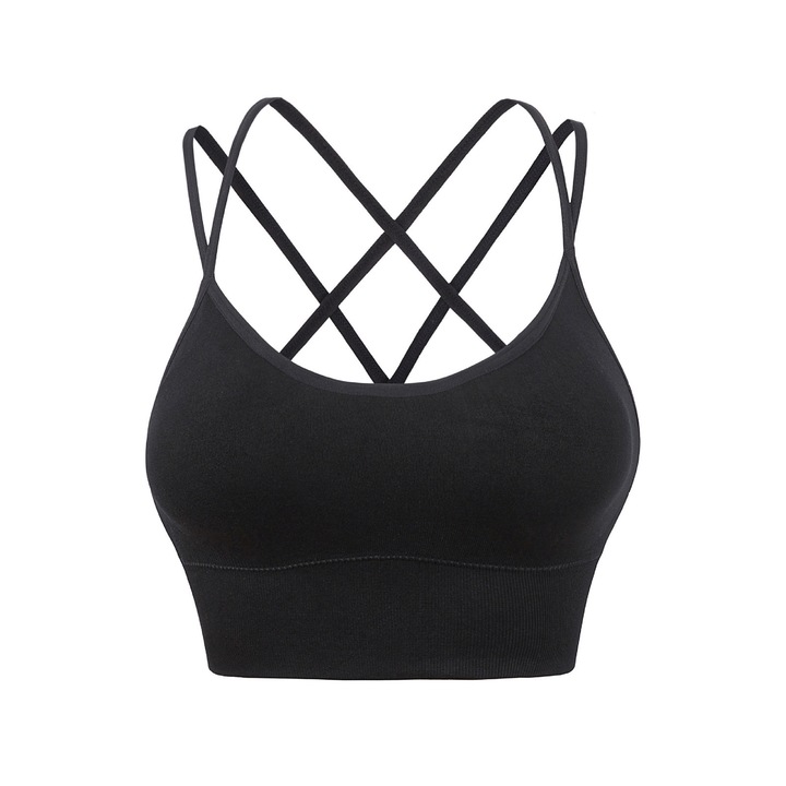 Bustiera sport dama, NUODWELL, Marimea L, design spate gol, respirabil si confortabil, elasticitate buna, top cu senzatie zero, negru