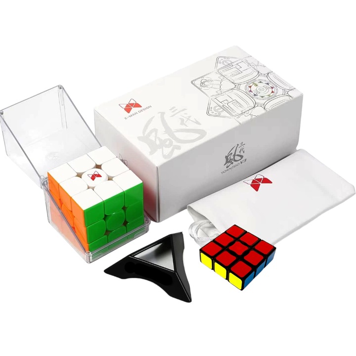 QiYi X-Man Design Tornado V3M Kocka, 3x3x3, Mágneses, Matrica Nélküli + Kocka Alakú Mod 1x3x3