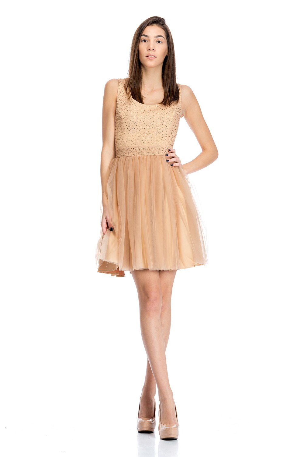 Rochie Christine lucrata exclusiv manual Gloria Betty, Nude
