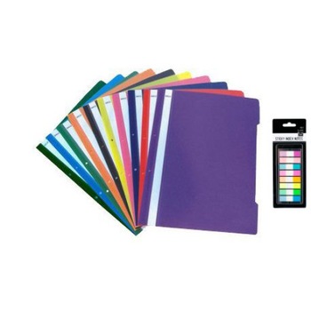 Set 100 buc dosar sina plastic cu perforatii Noki multicolor + Stick Index notes 8 culori Set 100 buc dosar sina plastic cu perforatii Noki multicolor + Stick Index notes 8 culori