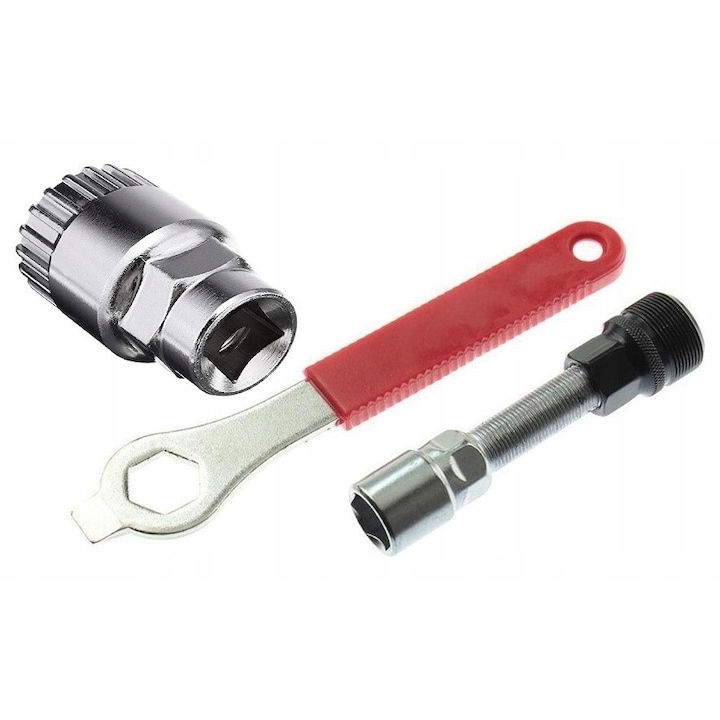 Kit Reparare Biciclete, Alta Marca, Kit, Cheie De Extractie A Manivelei, Cheie Stabilizator, Otel/Plastic, Cheie Monobloc, Clava De Axa Suport Pentru Square, Montaj Patrat Si Shimano Neco, Service Pentru Biciclete Mtb, Rosu/Negru/Argintiu