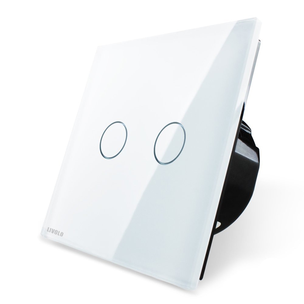 Intrerupator dublu cap scara cu touch Livolo din sticla, Alb
