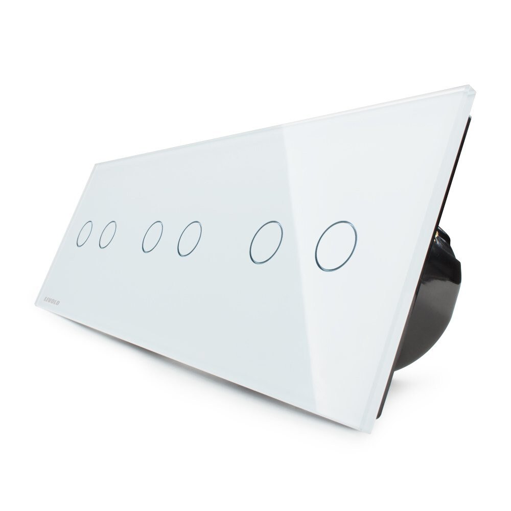 Intrerupator dublu+dublu+dublu cu touch Livolo din sticla, Alb