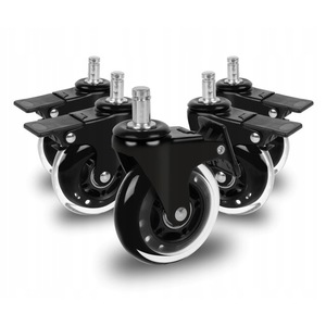 Set 5 Roti De Cauciuc De Schimb Cu Frana, Korbi, 75 mm, Negru, Roti Din Cauciuc, Capacitate De Incarcare A Fiecarei Roti De 60 Kg, Dimensiune Ax 11x22 mm, Frana Practica