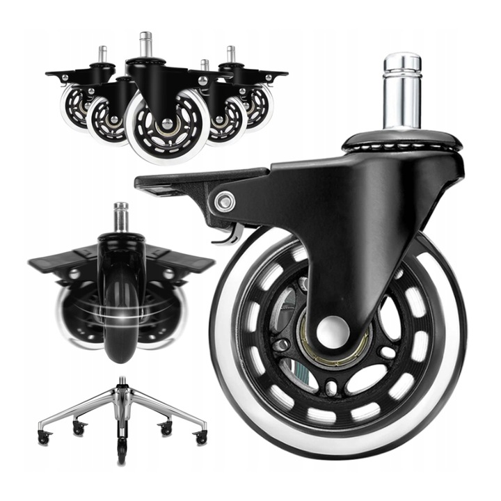 Колела, За въртящ се стол, Гумени, С лагери, 5бр