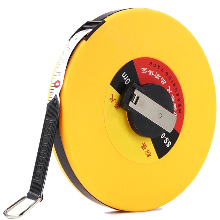 Banda De Masurat, Fibra De Sticla, Scara Metrica Si Imperiala Dubla, Maner Confortabil, Atasament Pentru Capatul Benzii, Maro, 20 M