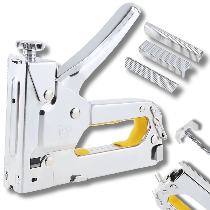 Capsator Pentru Tapiterie, Taker, Forta De Actionare Reglabila, Cu Capse (50 Bucati), Profesional, Maro