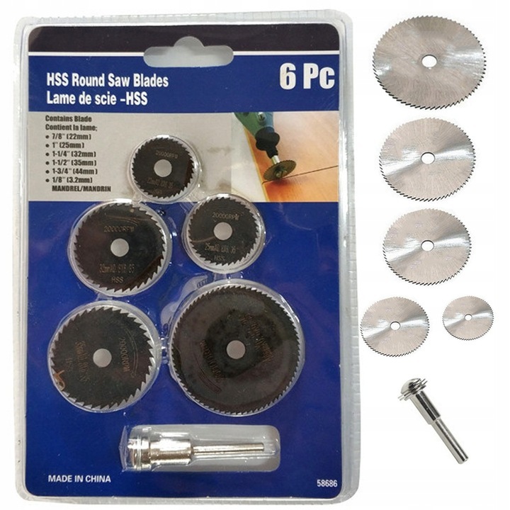 Set 6 x Disc pentru taiat lemnul, Plastic, Aluminiu, Cupru, 3.2 mm, Argintiu