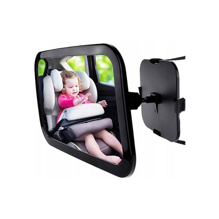 Autós tükör gyermekfelügyeletre, 360 fokban elforgatható, 30x19 cm, fekete