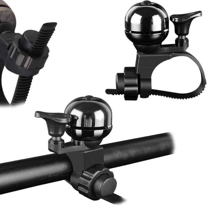 Clopot Pentru Biciclete, Fabricat Din Aluminiu De Inalta Calitate, Arc Din Otel Inoxidabil, Suport Universal Pentru Ghidon, Negru