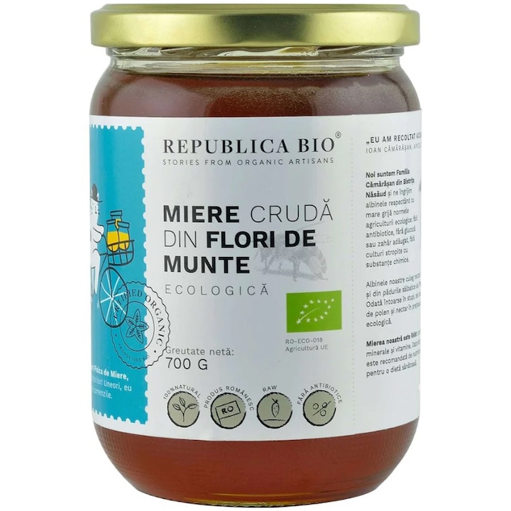 Miere ecologica cruda din Flori de munte Republica BIO, 700g