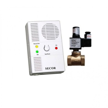 Detector de gaz metan si monoxid de carbon Secor 2000 cu electrovalva de alama 3/4, alb Detector de gaz metan si monoxid de carbon Secor 2000 cu electrovalva de alama 3/4, alb