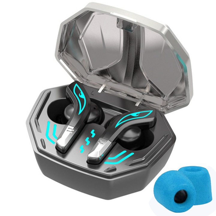 PadForce, PadTunes vezeték nélküli fejhallgató játékhoz, Bluetooth 5.0 mikrofonnal, memóriahab csatlakozók, LED-kijelző, hangasszisztens és érintésvezérlés, univerzális - ezüstszürke