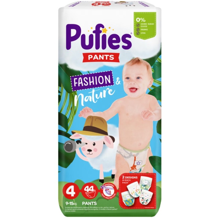 Set 2 x 44 Scutece-Chilotel Pufies Pants Fashion and Nature Maxi, Marimea 4, 9-15 kg