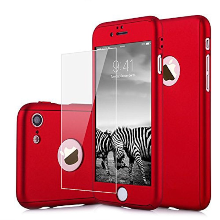 Case Perfect Apple Iphone 6/6 S 360 - Üveg Vedo Lap Csont + - Piros védőtok