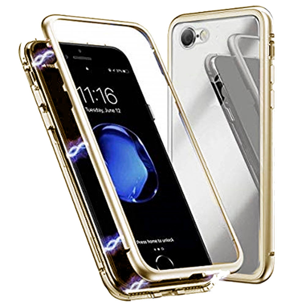 Husa 360 de grade Sticla FATA si SPATE Temperata Securizata Full Protection Premium cu inchidere sau prindere Magnetica, pe magneti, Bumper din Aluminiu, pentru iPhone 7 PLUS / iPhone 8 PLUS (5.5 