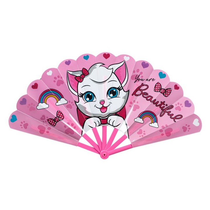 Gyermek legyező, Marie Cat műanyag, 25 cm, Rózsaszín