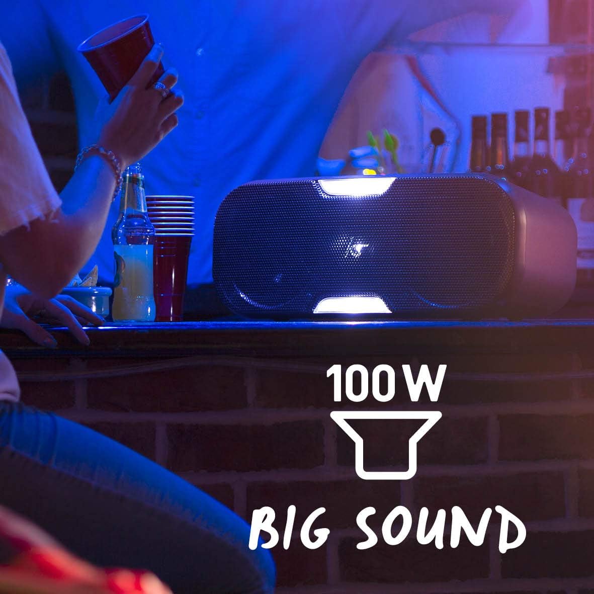 Boxa Bluetooth KitSound Slam XL 50W, de petrecere, sistem de difuzoare de mare putere cu LED Disco Light Show, Negru