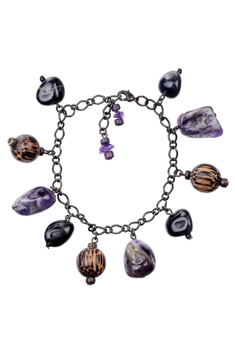 Bratara ametist GM-12 mov/negru/maro, Handmade, Gloria Maris