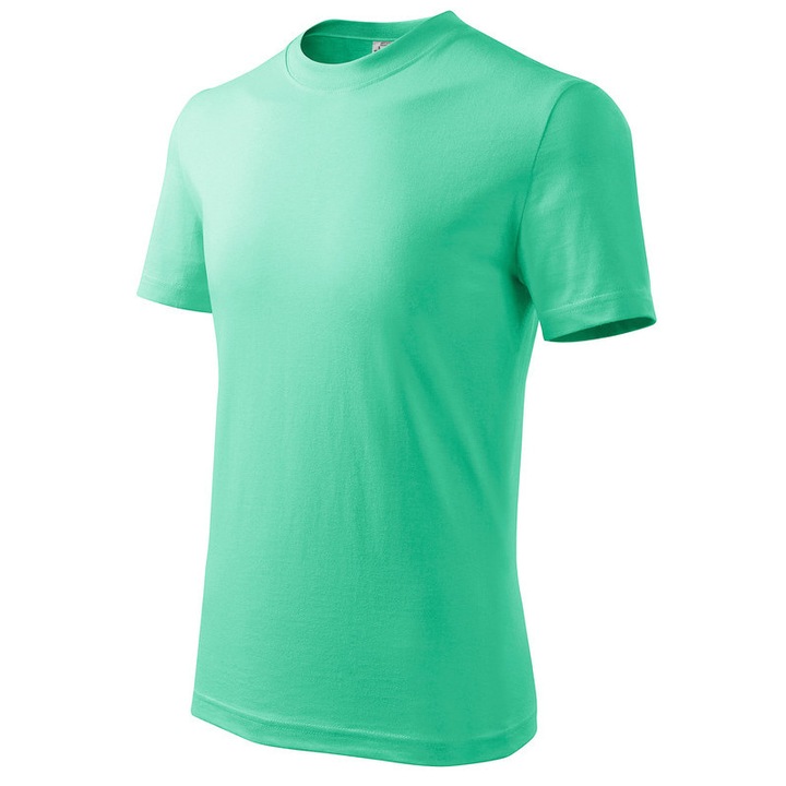 Tricou pentru copii, 100% Bumbac, Cusaturi laterale, Guler cu tiv ingust din raiat si 5% adaos de elastan, Finisaj cu silicon, Verde menta, 158 cm, 12 ani