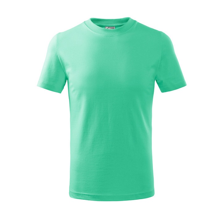 Tricou pentru copii, 100% Bumbac, Cusaturi laterale, Guler cu tiv ingust din raiat si 5% adaos de elastan, Finisaj cu silicon, Verde menta, 158 cm, 12 ani