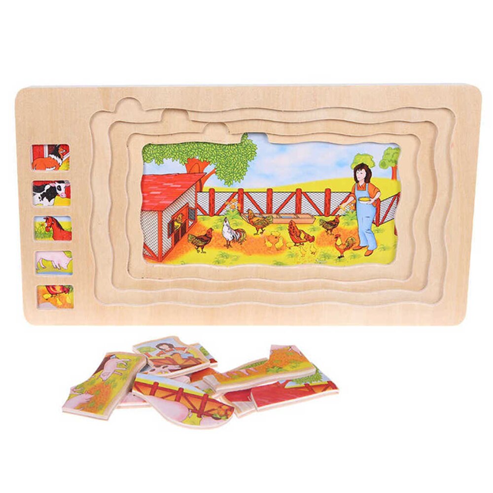 Puzzle Montessori incastru din lemn in cinci straturi, Viata la Ferma ...