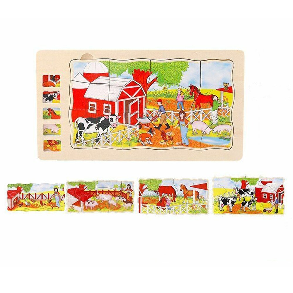 Puzzle Montessori incastru din lemn in cinci straturi, Viata la Ferma ...