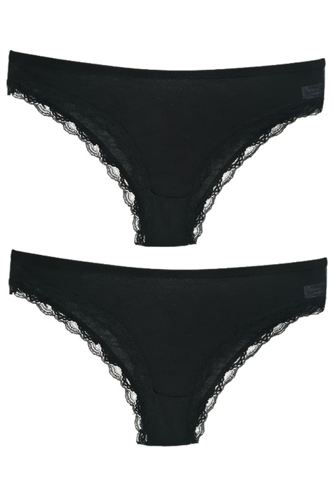 Set 2 chiloti dama, din vascoza, cu insertii de dantela, Negru