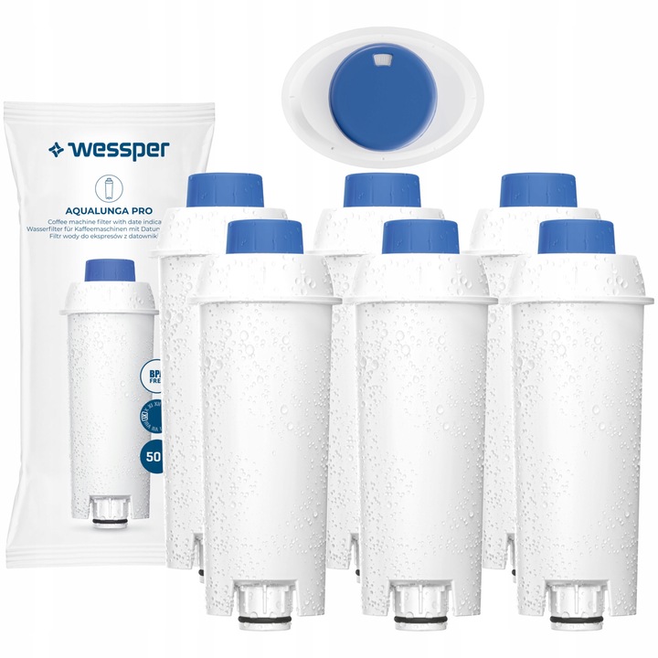 Set 6 filtre de apa, Wessper AquaLunga Pro, pentru utilaje Delonghi echivalent DLS C002 SER3017