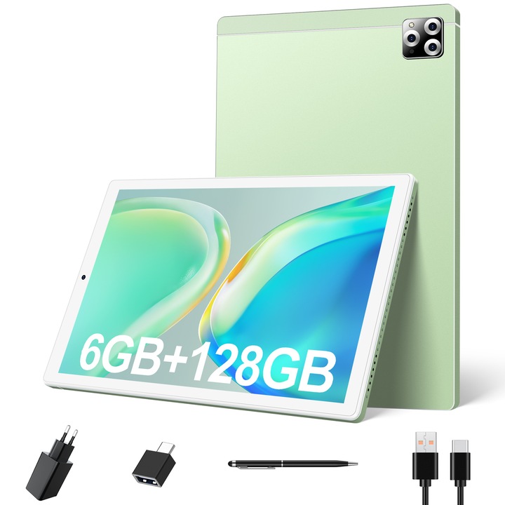 SIMPLORI M107 10-инчов таблет, Android 11,128GB ROM, 8-ядрен процесор, два слота за SIM карти, 13MP камера, зелен