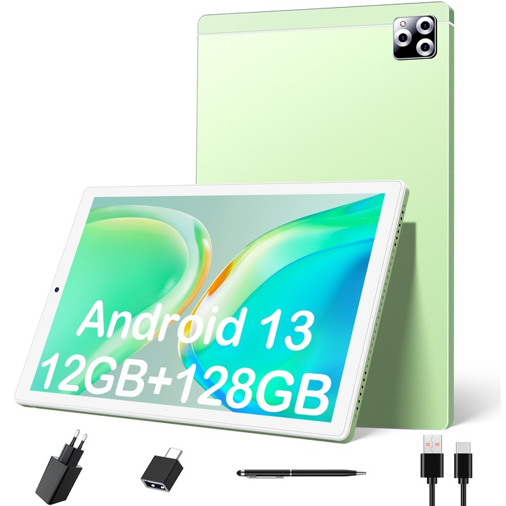 Tableta SIMPLORI M107 de 10 inch, Android 13,12GB RAM+128GB ROM, octa-core, 8000mAH，dual 4G SIM, 5+13 MP camera, Verde