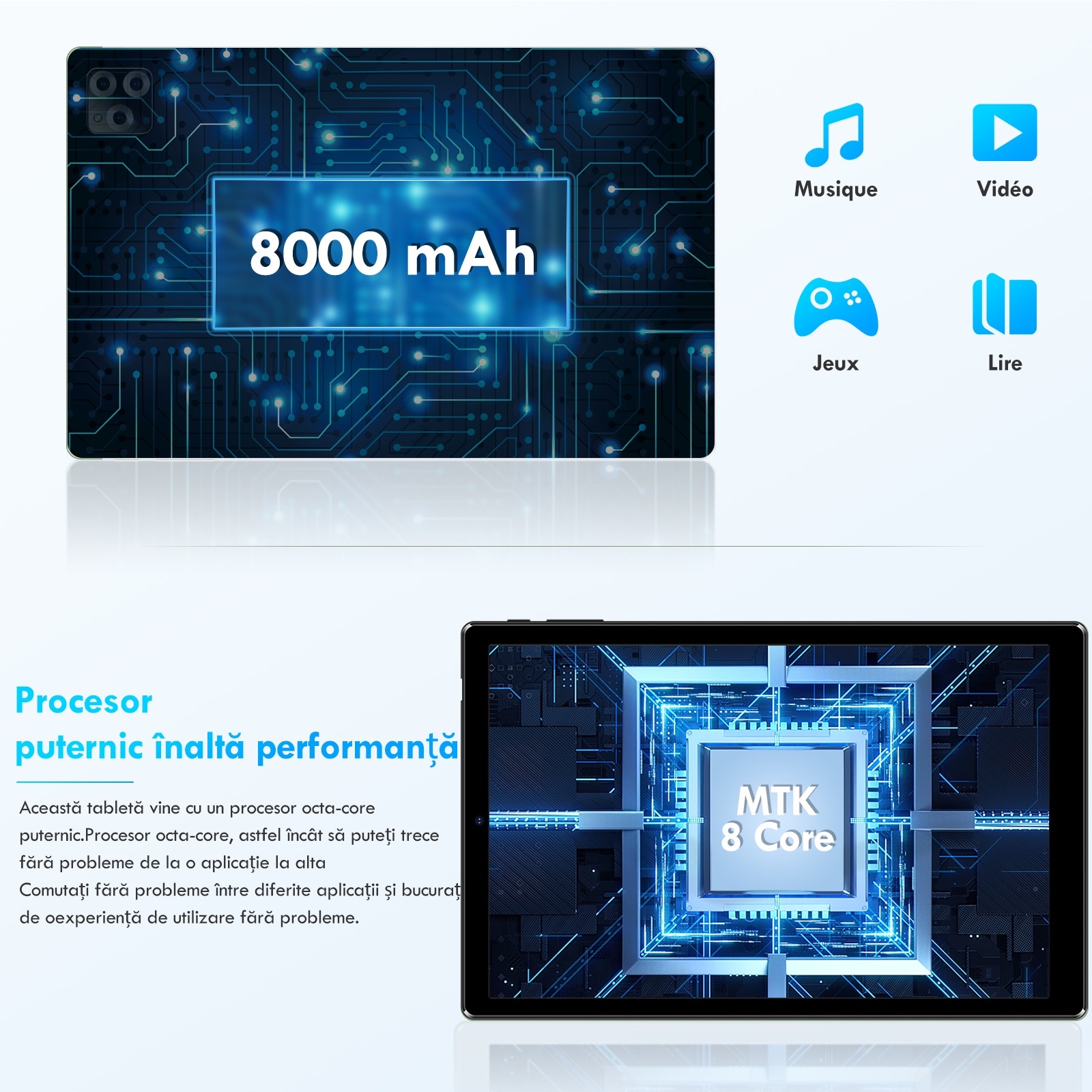 Tableta M107 de 10 inch, Android 13,12GB（6+6） RAM+128GB ROM, octa-core, 8000mAH，dual 4G SIM, 5+13 MP camera, Gray