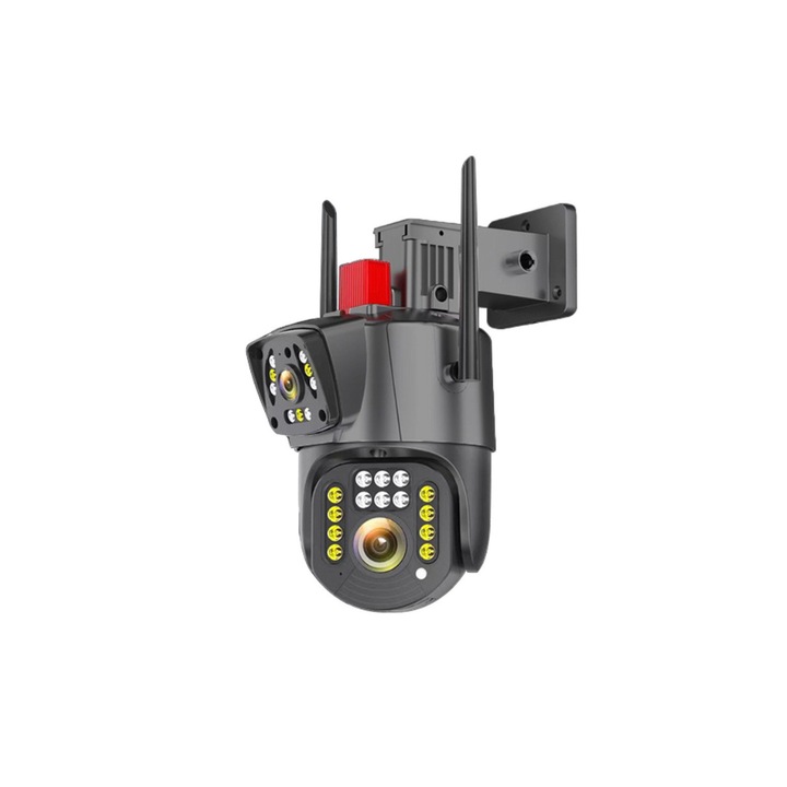 Camera de supraveghere, ultra HD, WIFI, 8 zoom, camera dubla, rotire 360, alarma, card 64gb inclus