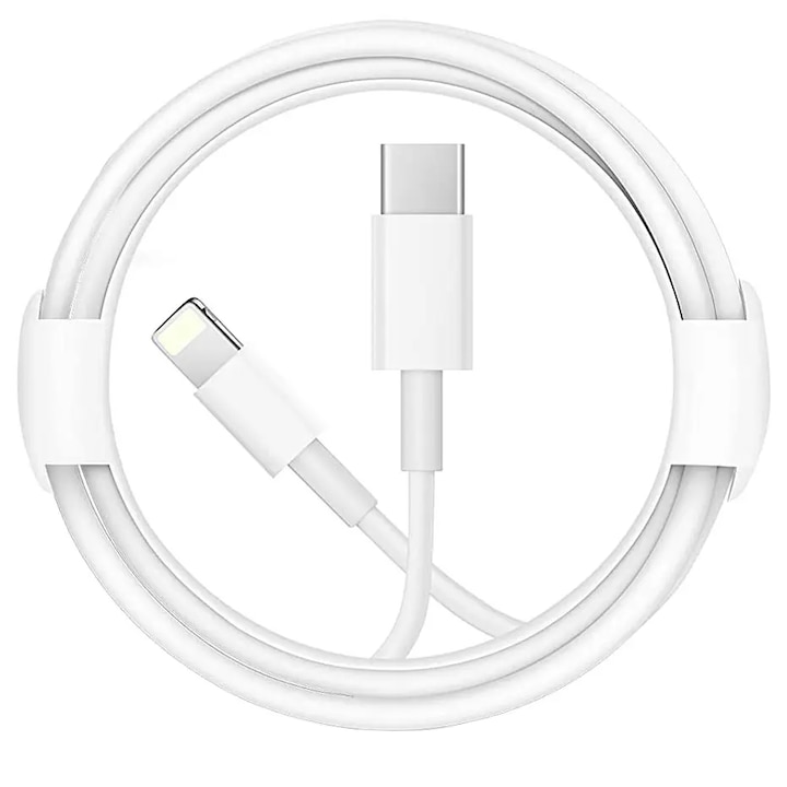 Cablu de de date si incarcare 12W W05, compatibil Apple iPhone 5,6,7,8, X, XR, XS,11, 12, 13, USB-C - Lightning, 1 metru, alb