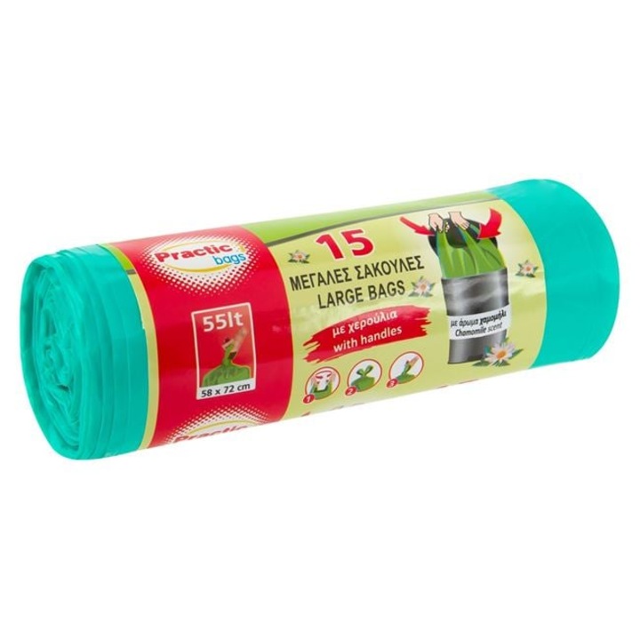 Illatos szemeteszsákok füllel 55l - 15 db, zöld