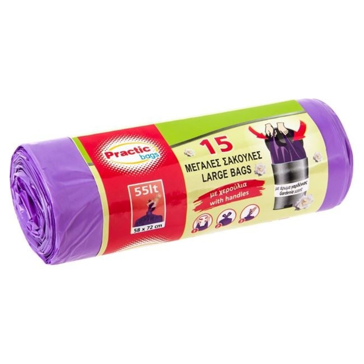 Saci de Gunoi Parfumati cu Manere 55l - 15buc, Mov