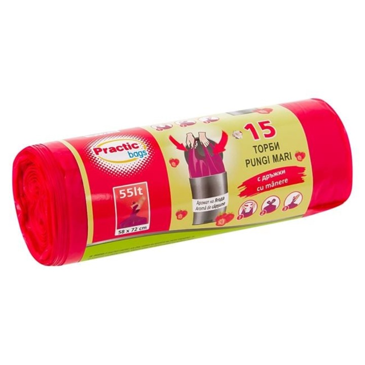 Illatos szemeteszsákok füllel 55l - 15 db, piros