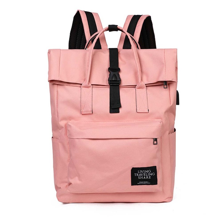 Rucsac pentru laptop, Dollcini, Nailon, Roz