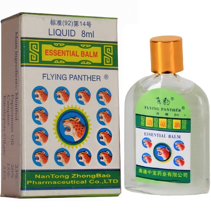 Balsam lichid cu uleiuri esentiale "Flying Panther", analgezic, decongestionant, repelent, 8ml, Tianran
