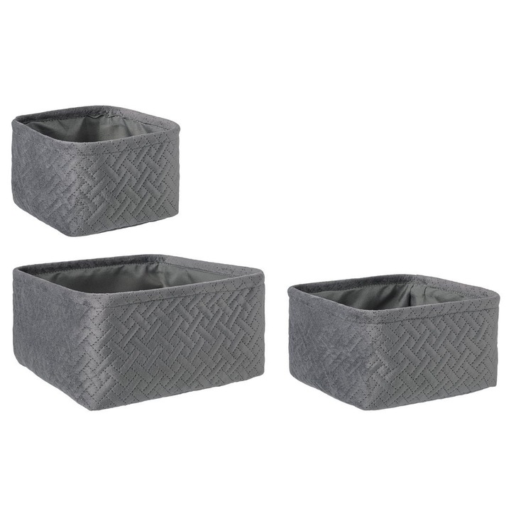 Szürke textil tároló rekesz készlet Averill 16x16x10 cm, 20x20x11 cm, 25x25x12 cm, 3 db
