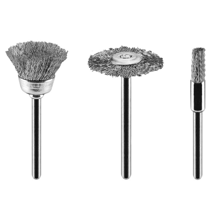 Set 3 perii din otel Graphite, forma perie, forma cupa, forma disc, 5x15x22mm