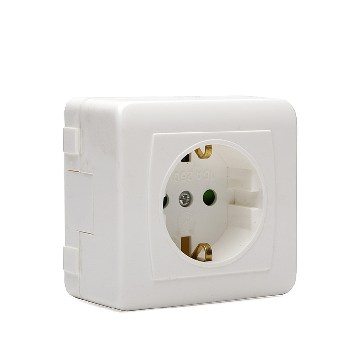 Priza, Nayden Kirov, 2P+T, 16A, 250V, Montare deschisa, Alb