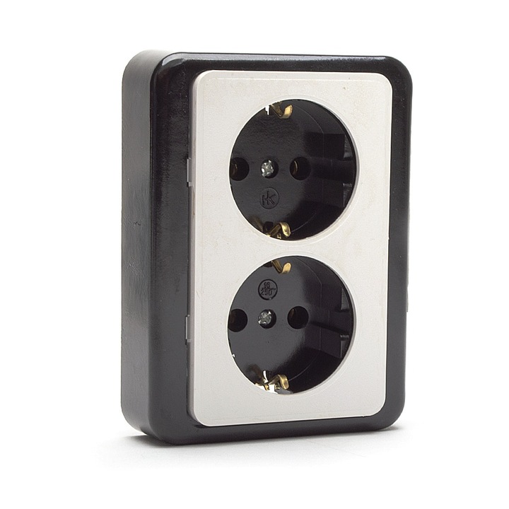 Contact Prista, Dublu, 16A, 250V, Instalare ascunsa, Negru - alb, Gasit Kirov