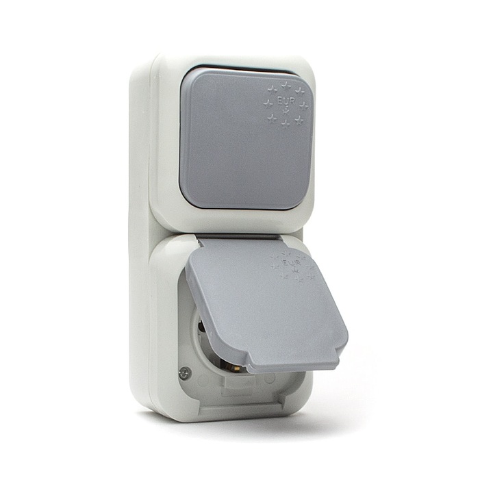 Combinatie Euro Key Unipolar, Sch.1 si Contact, 16A, 250V, Alb/Gri